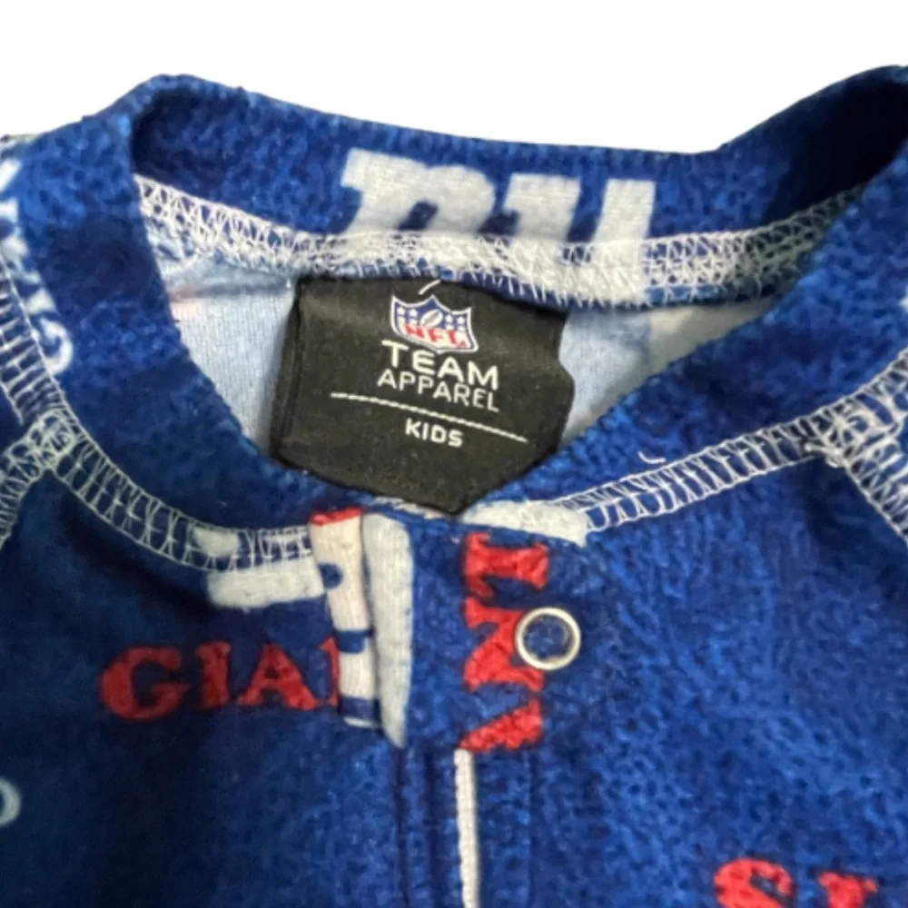 NFL Team Apparel Giants Blue and Red Kids One Piece Footie Pajamas - Picture 3 of 7
